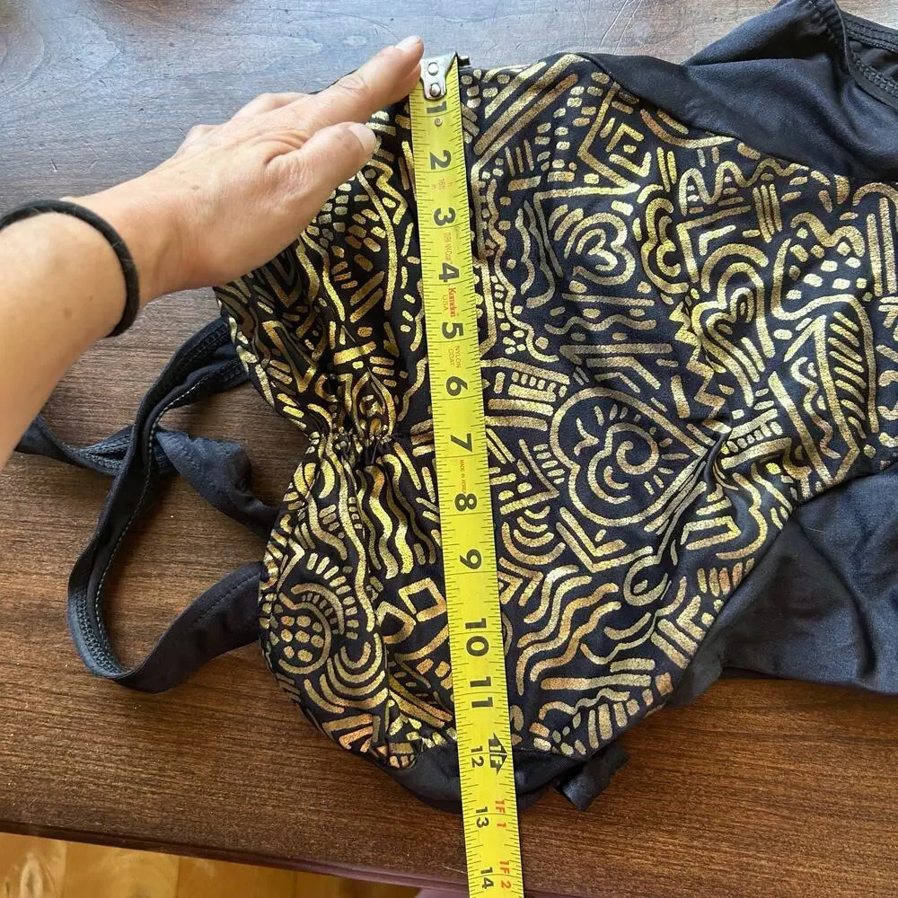 Vintage 90's Athena Black and Gold Patterned One Piece Swimsuit Size 10